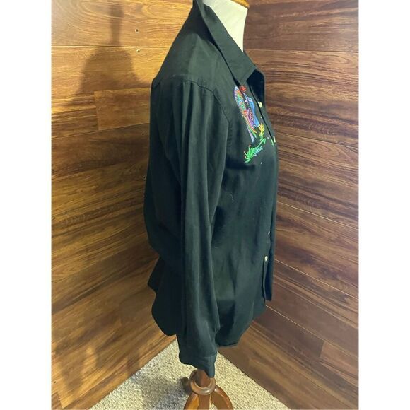 Quacker Factory Vintage 90’s Black Long Sleeve Button Down Shirt Embroidered Roo - Picture 16 of 16